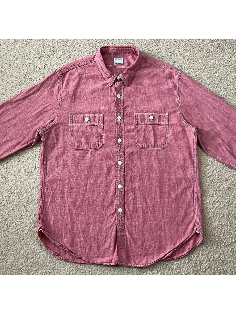 J. Crew Mens Workwear Chambray Button Up Long Sleeve Shirt Red Size Large